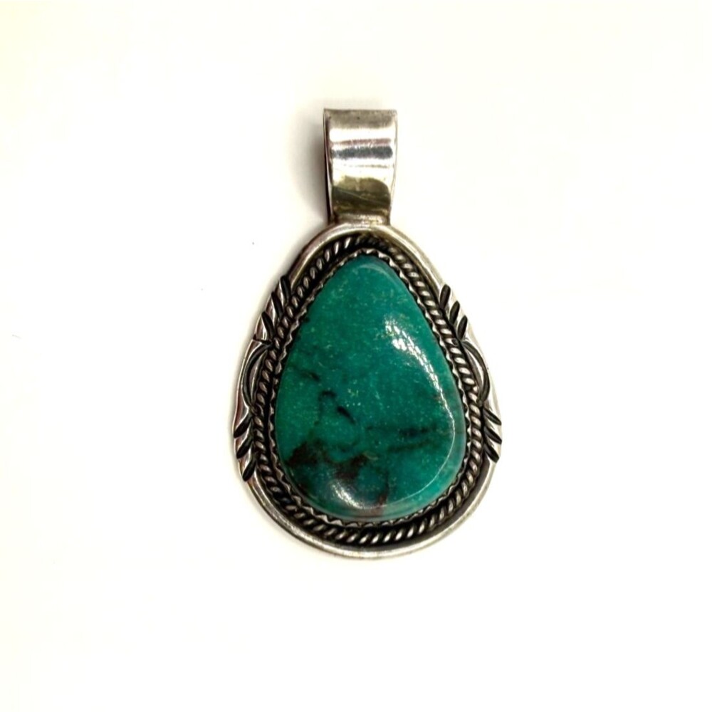 Vtg Sterling Silver Turquoise Southwestern Native Style Signed Teardrop Pendant